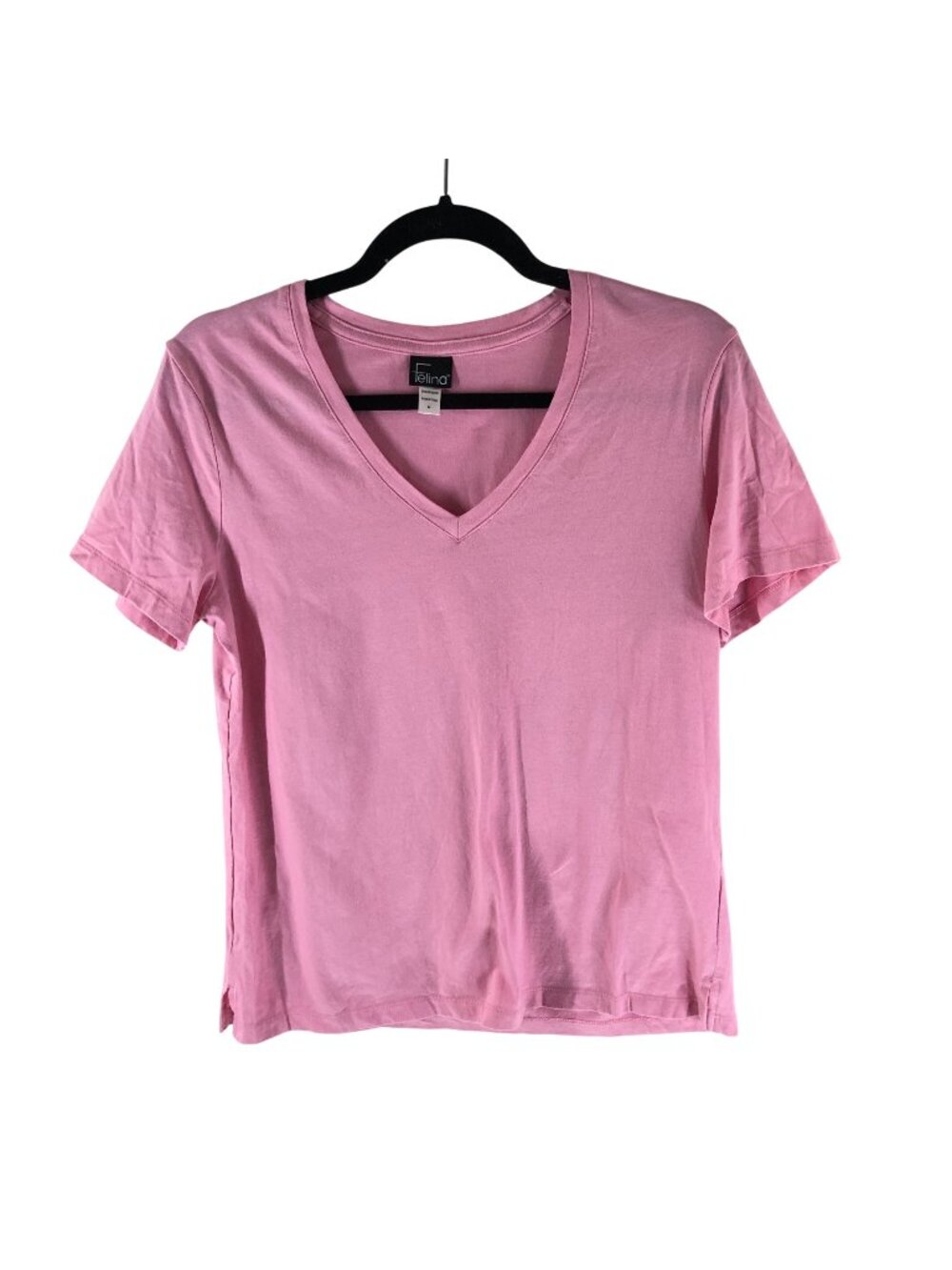 Felina Womens T Shirt Top V Neck Short Sleeve Pink M